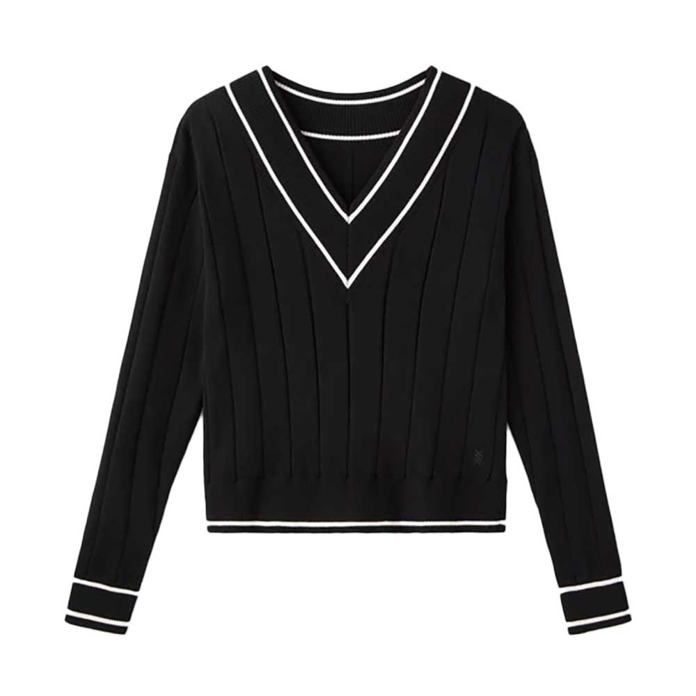 Women's Varsity Cable Knit Sweater - Pure Black