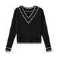 Women's Varsity Cable Knit Sweater - Pure Black