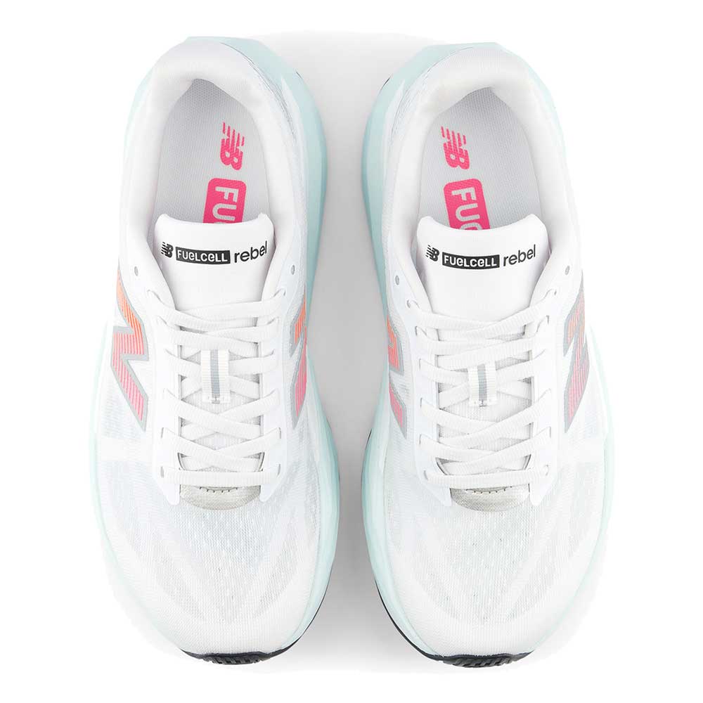 Women's FuelCell Rebel v5 Running Shoe - NB 103 White/Pink Heat/Glint Blue - Regular (B)