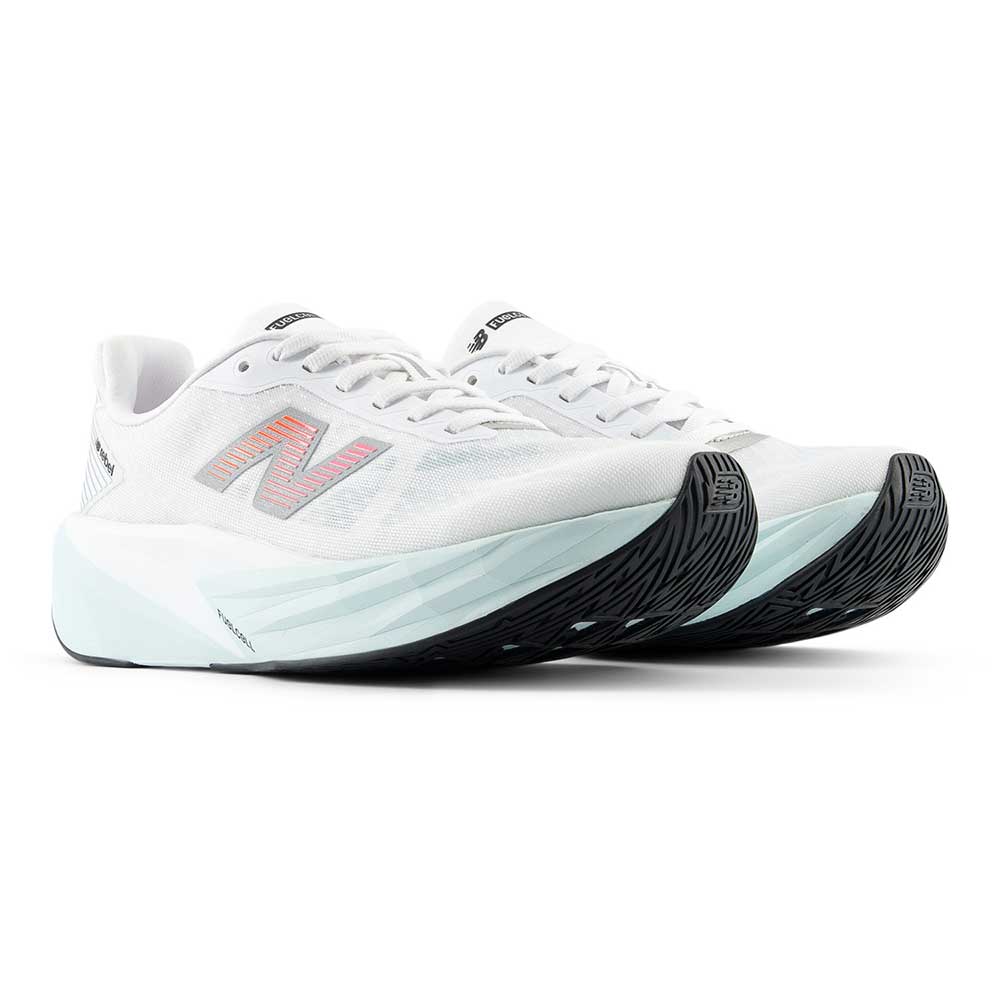 Women's FuelCell Rebel v5 Running Shoe - NB 103 White/Pink Heat/Glint Blue - Regular (B)