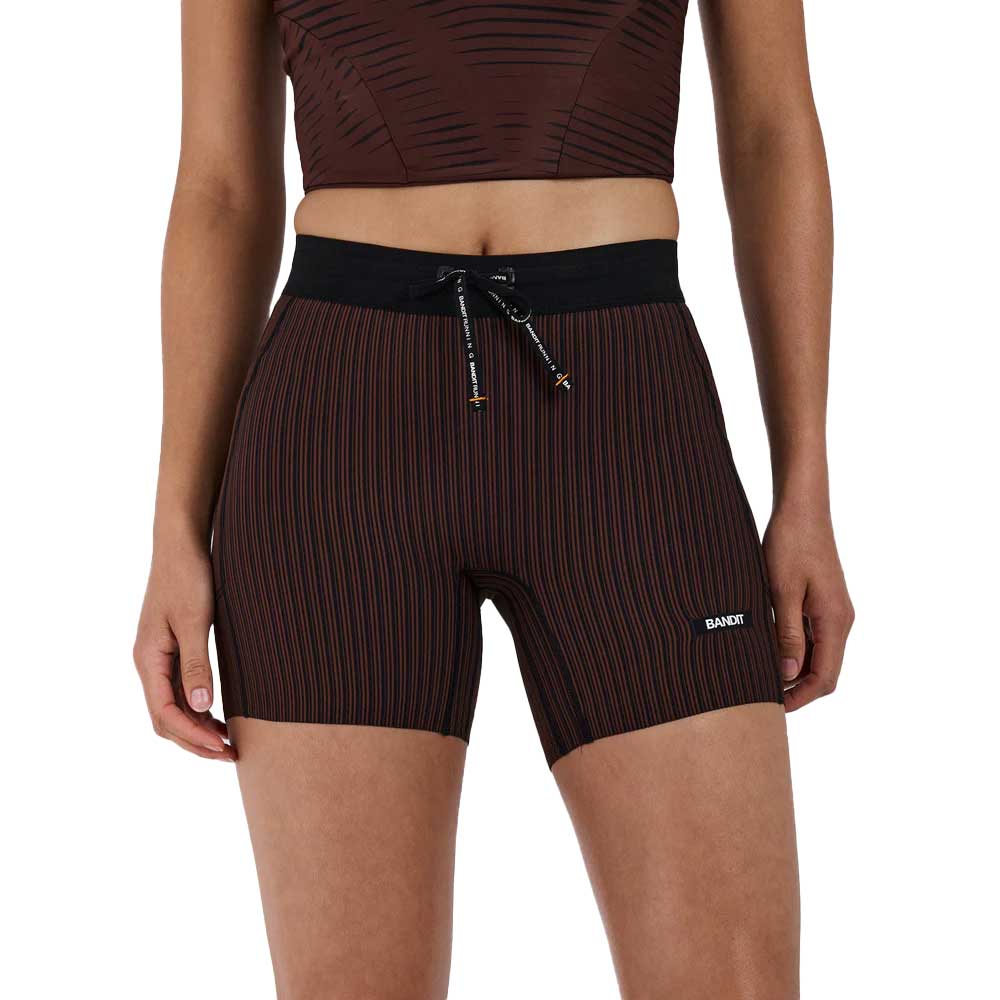 Women's Varigated Striped Cadence 5" Compression Short - Cacao/Bandit Black