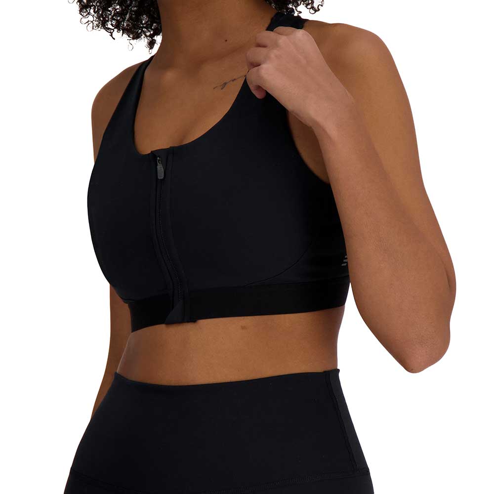 Women's NB Sleek Medium Support Pocket Zip Front Bra - Black