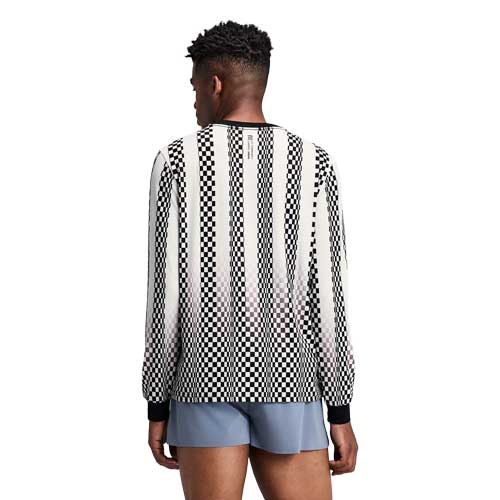 Men's Micromesh Long Sleeve Performance Tee - Checkerboard Stripe Stone White