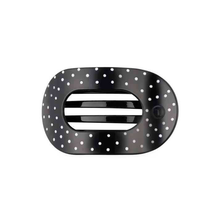 Flat Round Hair Clip Medium - Black Polka Dot Party