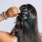 Flat Round Hair Clip Medium - Black Polka Dot Party