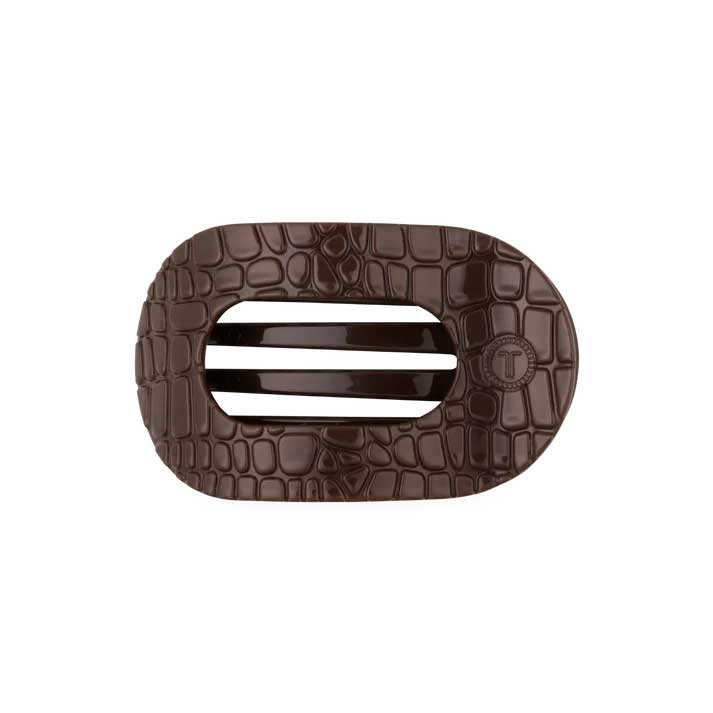 Flat Round Hair Clip Medium - Brown Crocodile