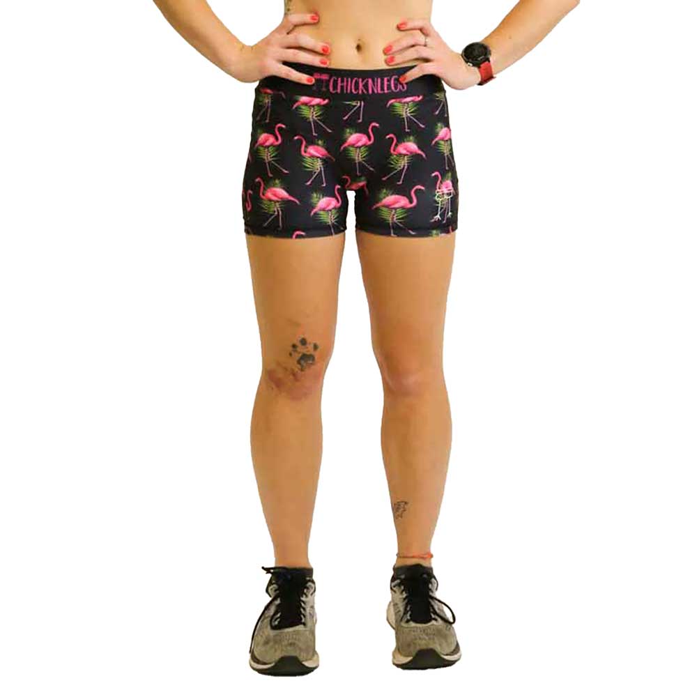 Women's Flamingo 3" Compression Short - Black Flamingo