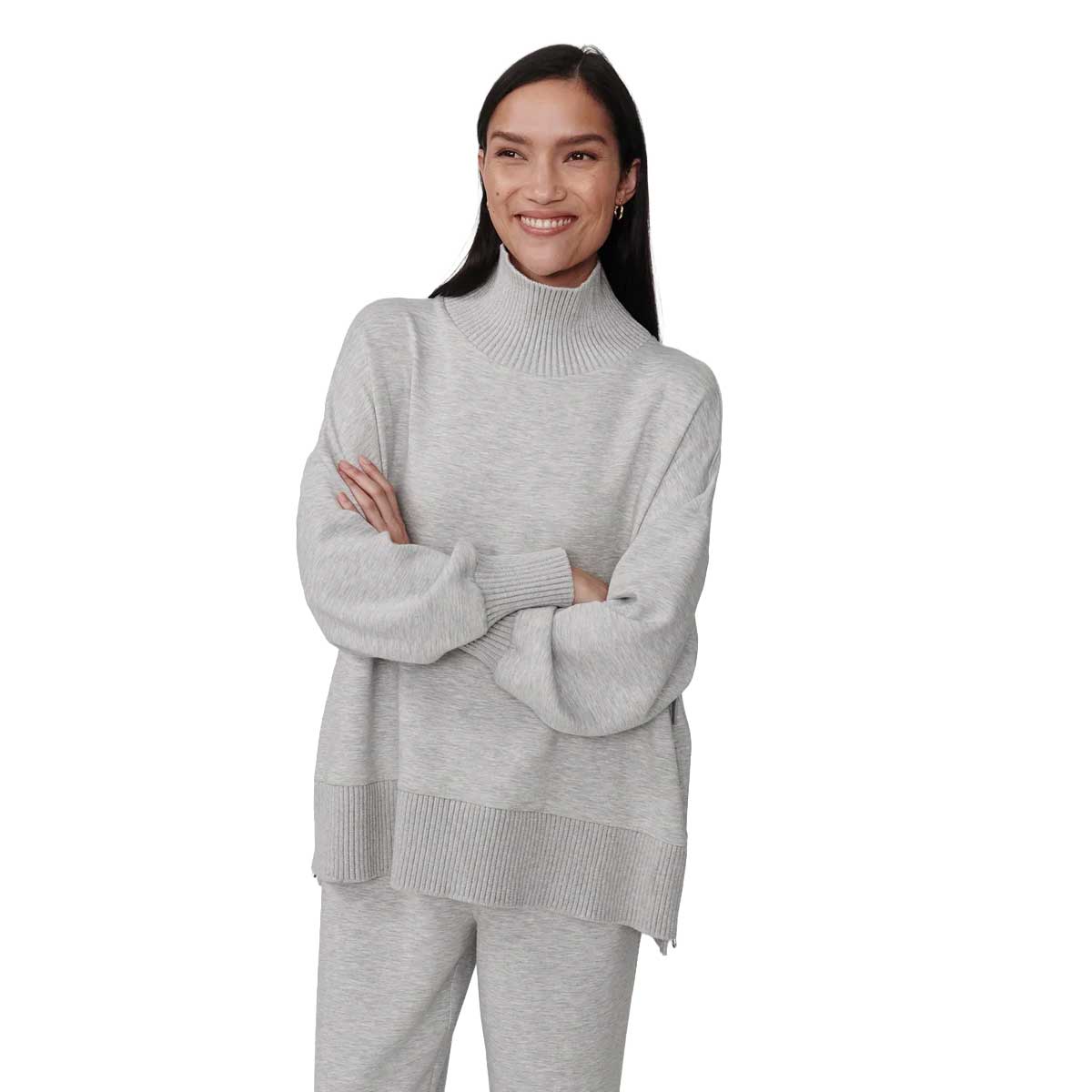 Women's Barker High Neck Sweat - Light Grey Marl