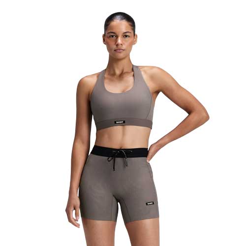 Women's Striped Cadense 5" Compression Short - Cocoa/Concrete Taupe