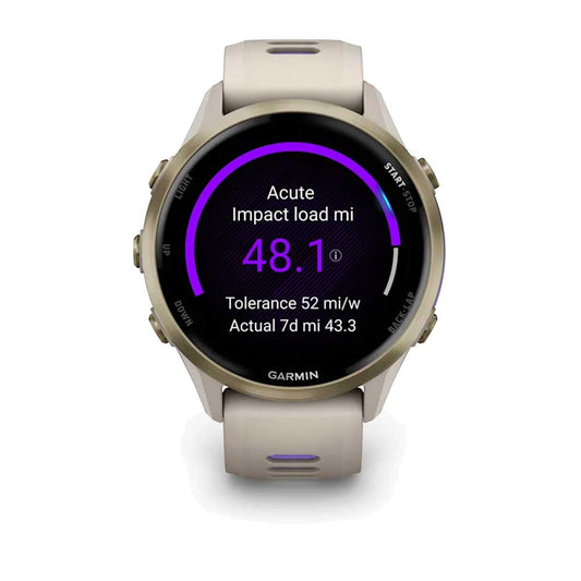 Forerunner 970 - Soft Gold Titanium with French Gray Case and French Gray/Translucent Indigo Band
