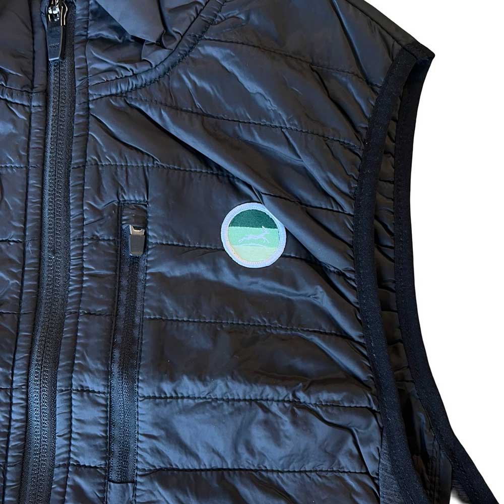 Women's Synthetic Down Vest 2.0 - Black/Green Striped Embroidered Circle Patch w/ White Gazelle