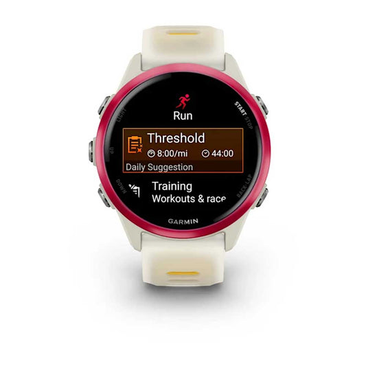 Forerunner 570 - 42mm, Raspberry Aluminum with Translucent Bone/Mango Band