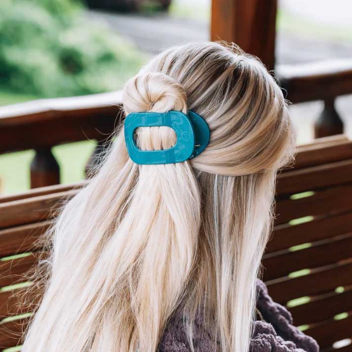 Flat Round Hair Clip Medium - Teal with It