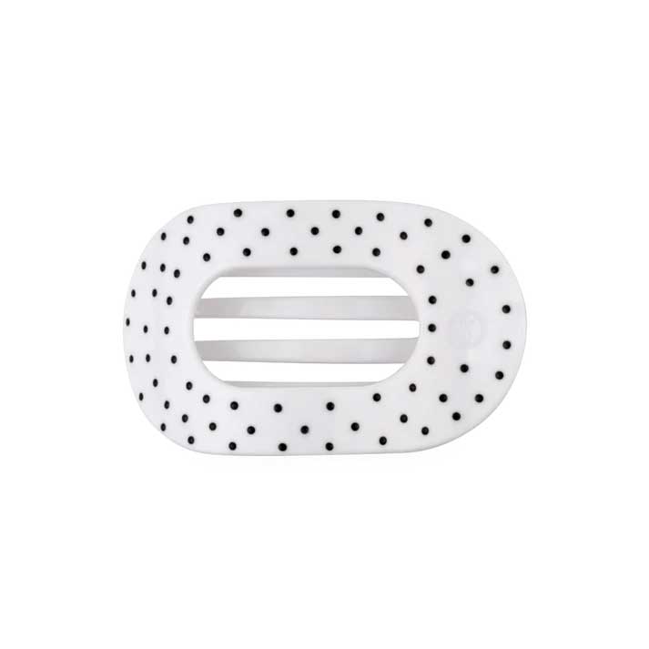 Flat Round Hair Clip Medium - White Polka Dot Party