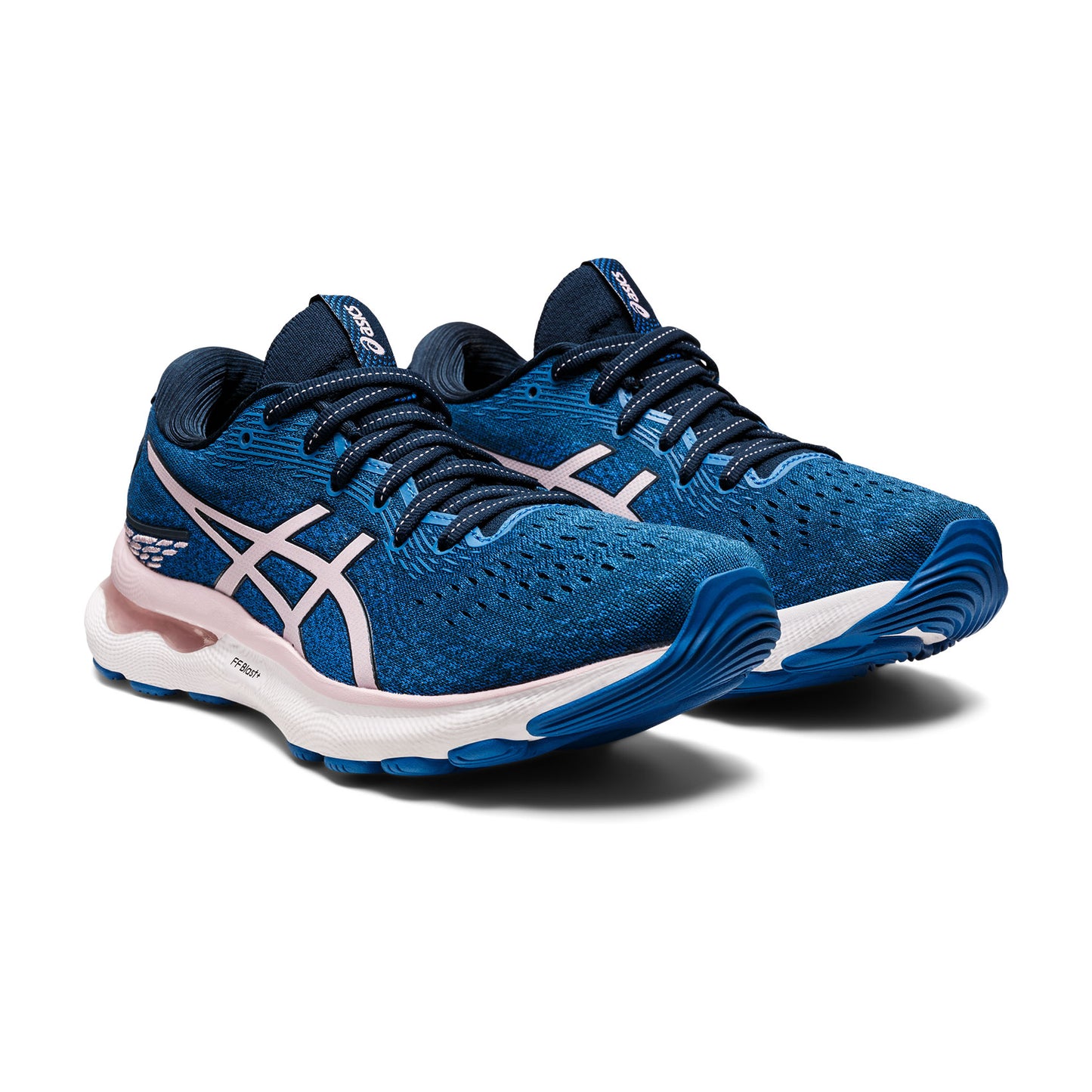 Women's Gel Nimbus 24 Running Shoe - French Blue/Barely Rose— Wide (D)