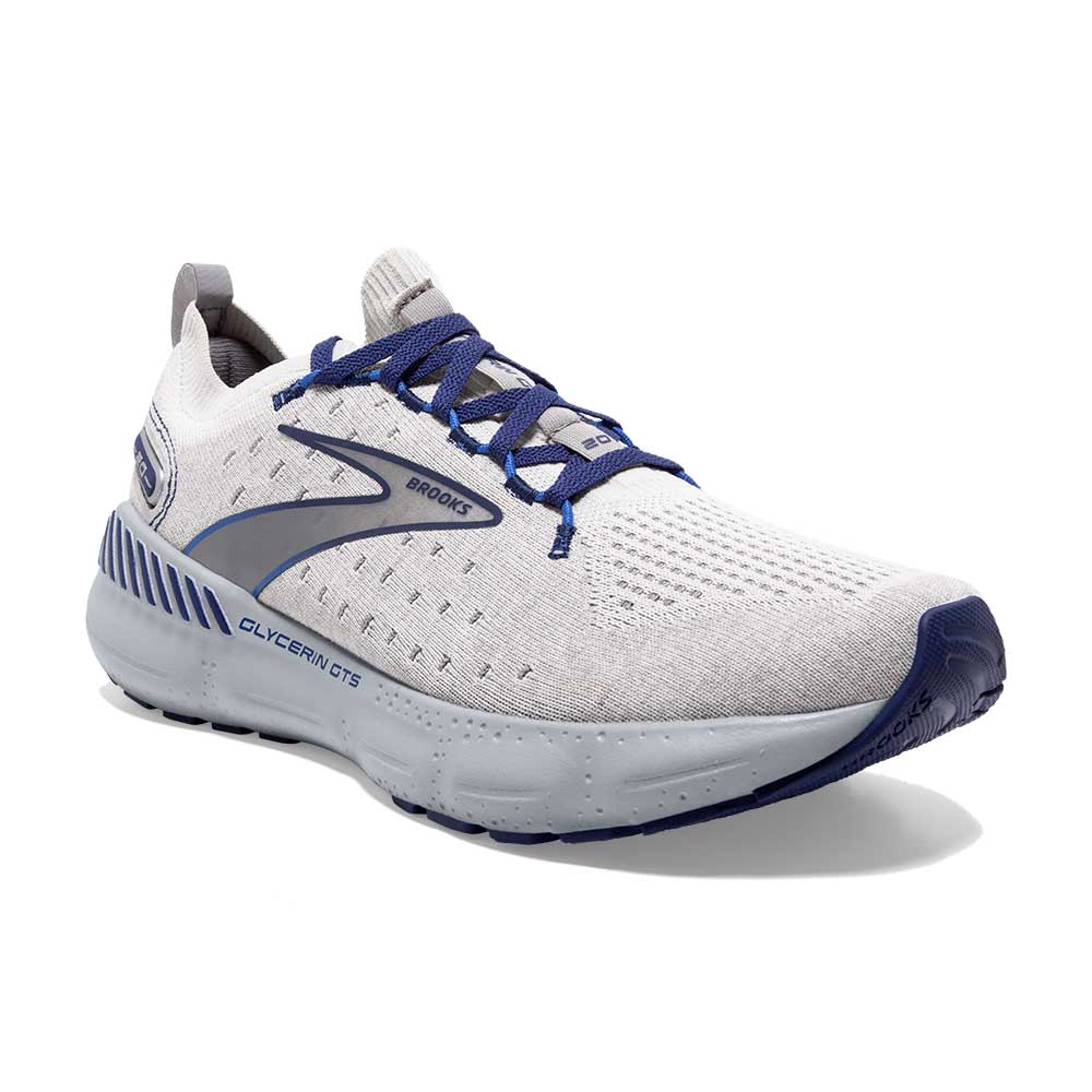 Men's Glycerin StealthFit GTS 20 Running Shoe- Oyster/Alloy/Blue Depths- Regular (D)