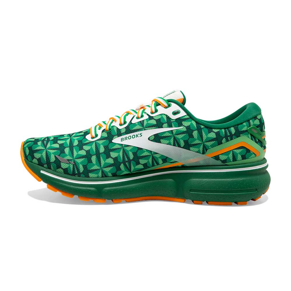 Men's Ghost 15 Run Lucky Running Shoe- Green/White/Orange- Regular (D)