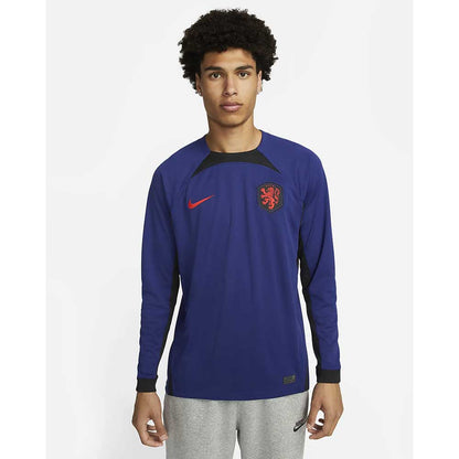 Men's Netherlands 2022/23 Away Long Sleeve Away Jersey - Deep Royal/Black