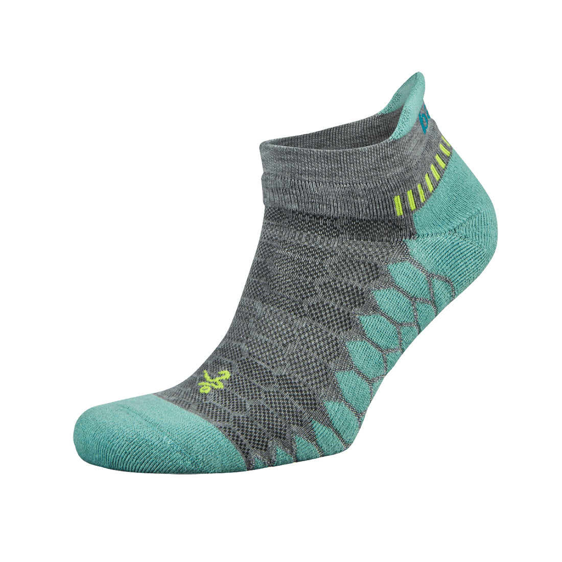 Unisex Silver No Show Running Socks - Mid Grey/Aqua