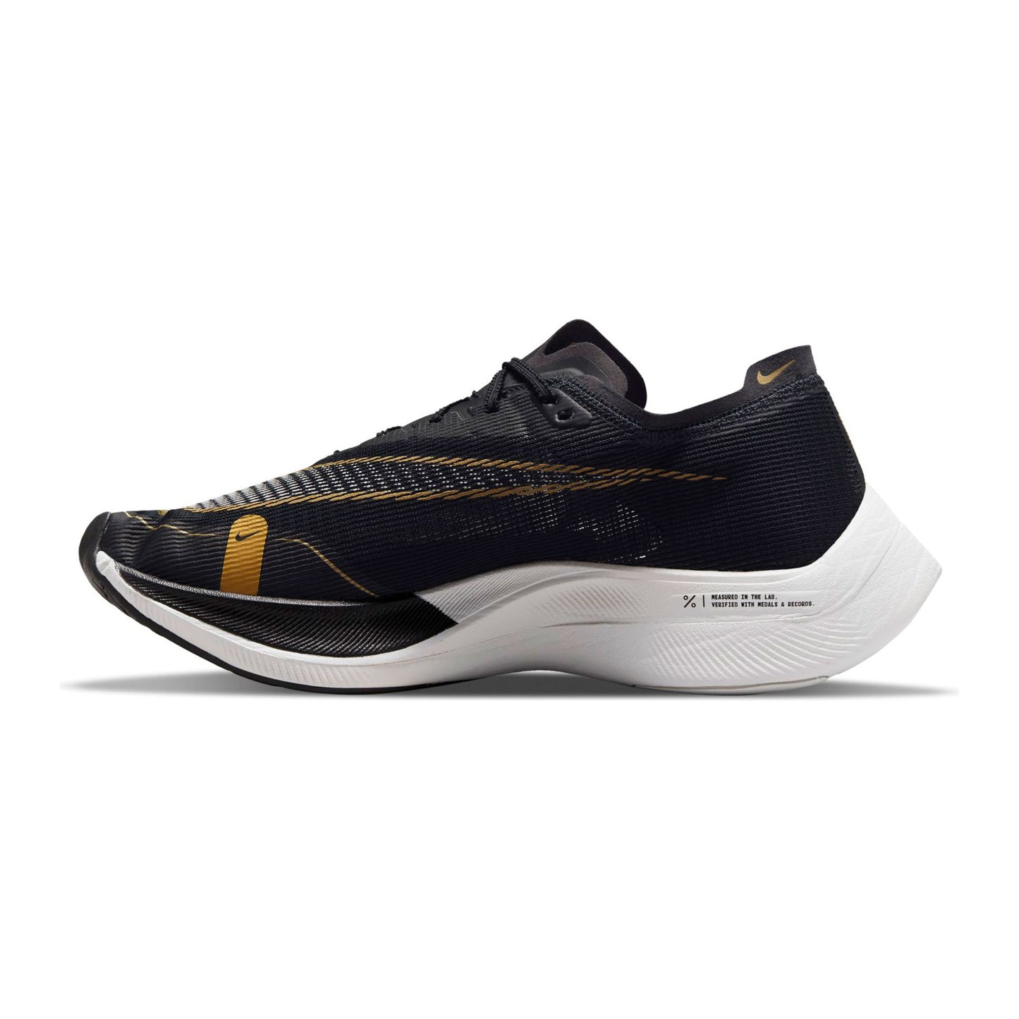 Men's ZoomX Vaporfly Next % 2 Racing Shoe - Black/White/Metallic Gold Coin - Regular (D)