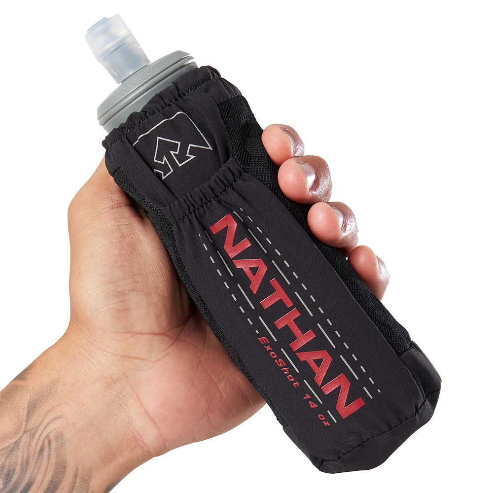 ExoShot 2.0 (14oz) Handheld Water Bottle - Black/Ribbon Red