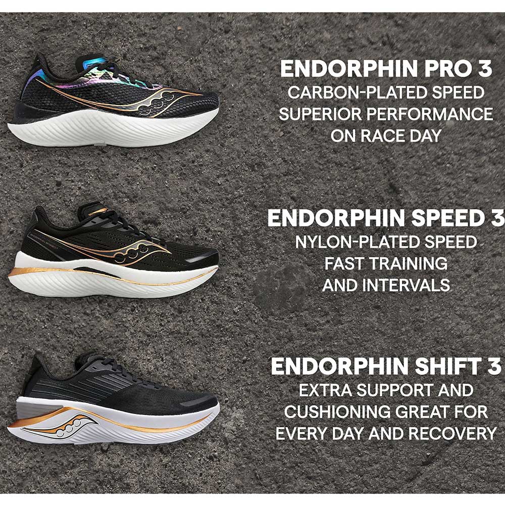 Women's Endorphin Shift 3 Running Shoes- Black/Goldstrck- Regular (B)