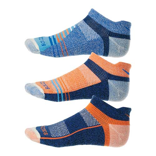 Men's Inferno Merino Wool No Show Tab Socks - Orange/Blue -3-pack