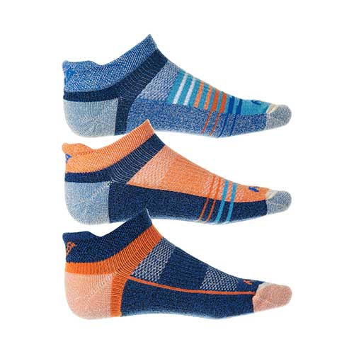 Men's Inferno Merino Wool No Show Tab Socks - Orange/Blue -3-pack